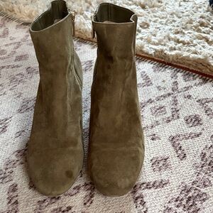 MICHAEL Michael Kors Khaki Suede Ankle Boots with Gold Accent